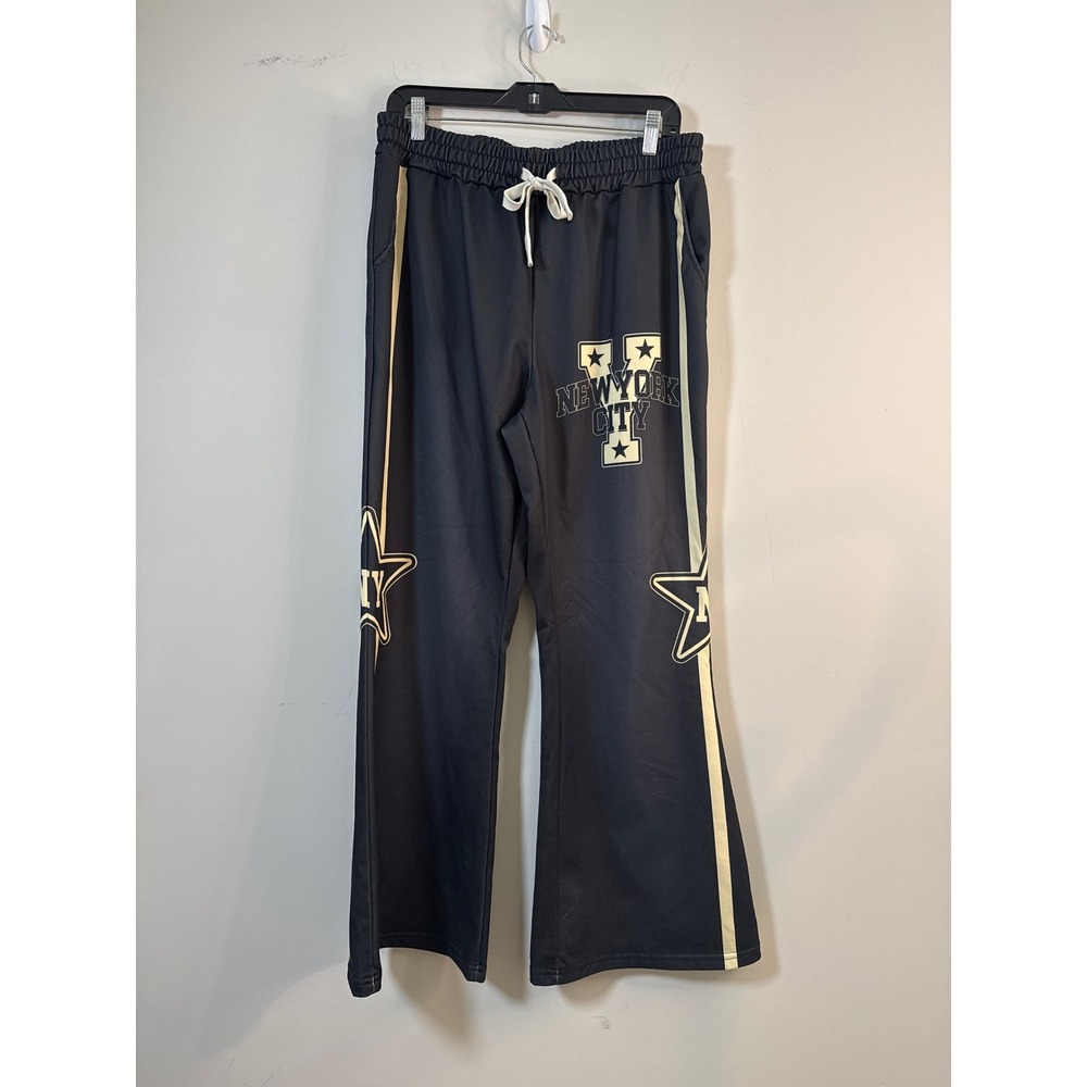 Manfinity Track Pants Black NYC Star Graphic Streetwear XL